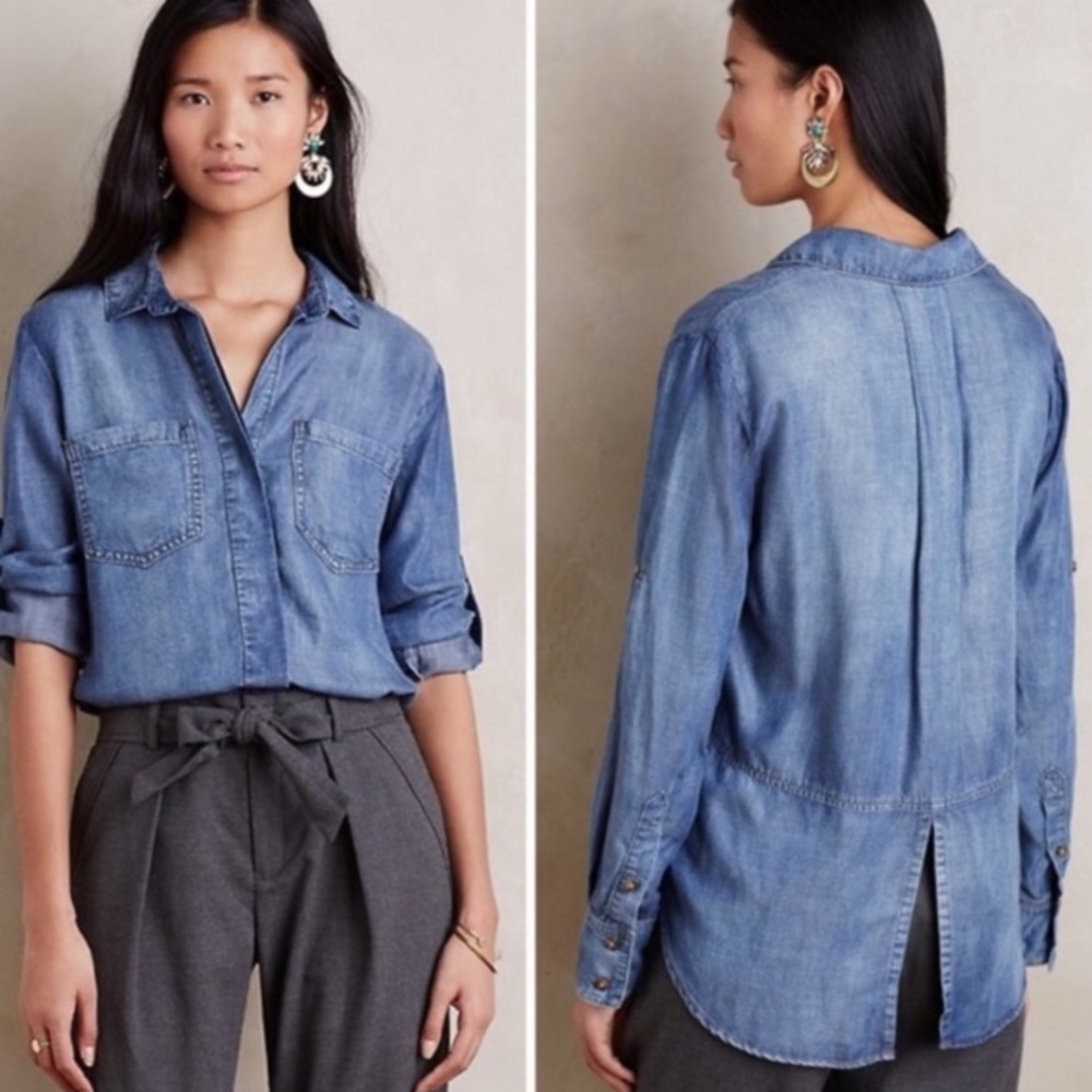 Cloth & Stone Chambray Split Back Button Down Top - image 1